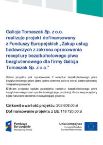 GT Group - projekt UE - dofinansowanie - bezalkoholowe piwo bezglutenowe